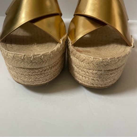 TORY BURCH Matte Metallic Gold Selby Wedge Platform Espadrille Sandals S… - Picture 13 of 15